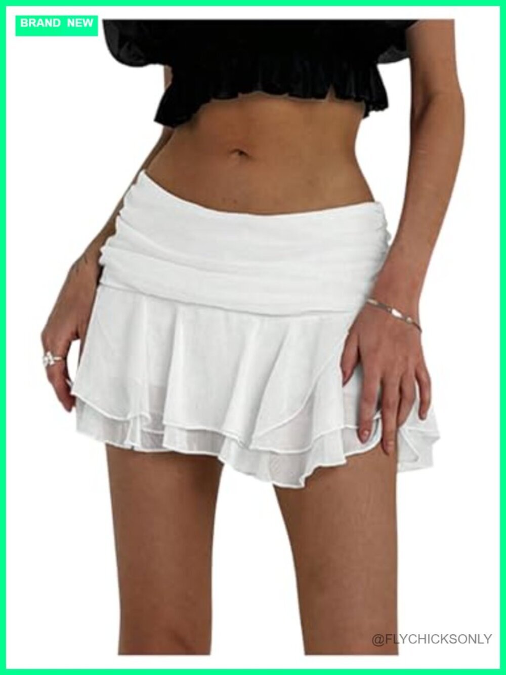 Tiered Layer Ruffle Sheer Flared Mini Skirt with Elastic Waist